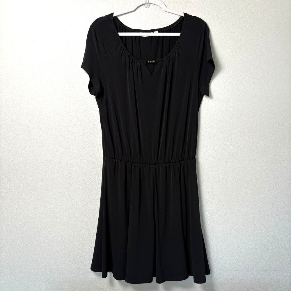 Susan Graver Liquid Knit Romper Dress Size M Black Skorts Shorts Stretch Keyhole